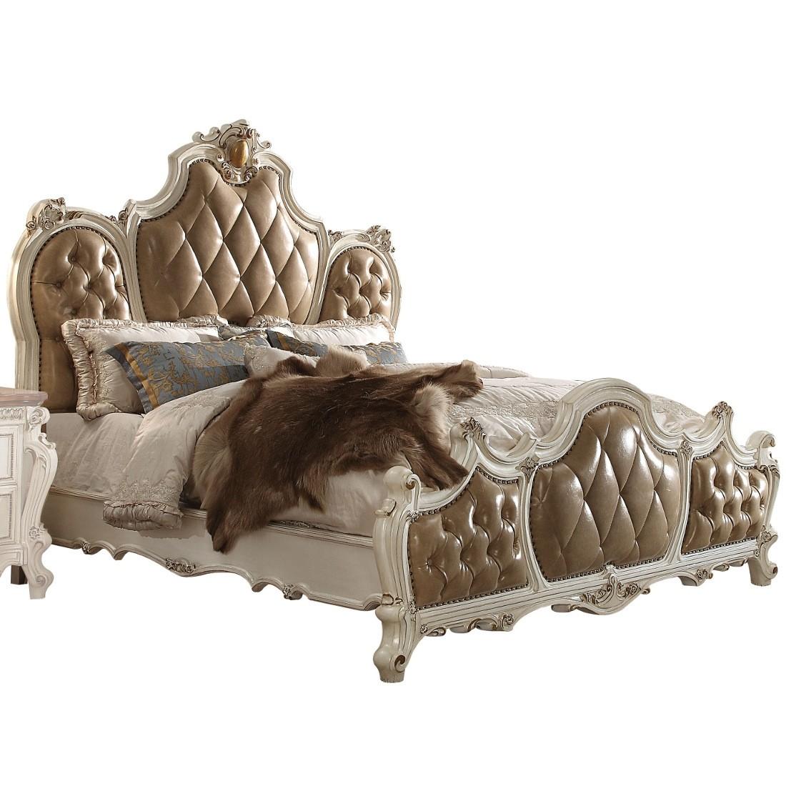 Classic, Traditional Panel Bed SKU: W001411303 SKU: W001411303 in Pearl, Antique, Brown Polyurethane