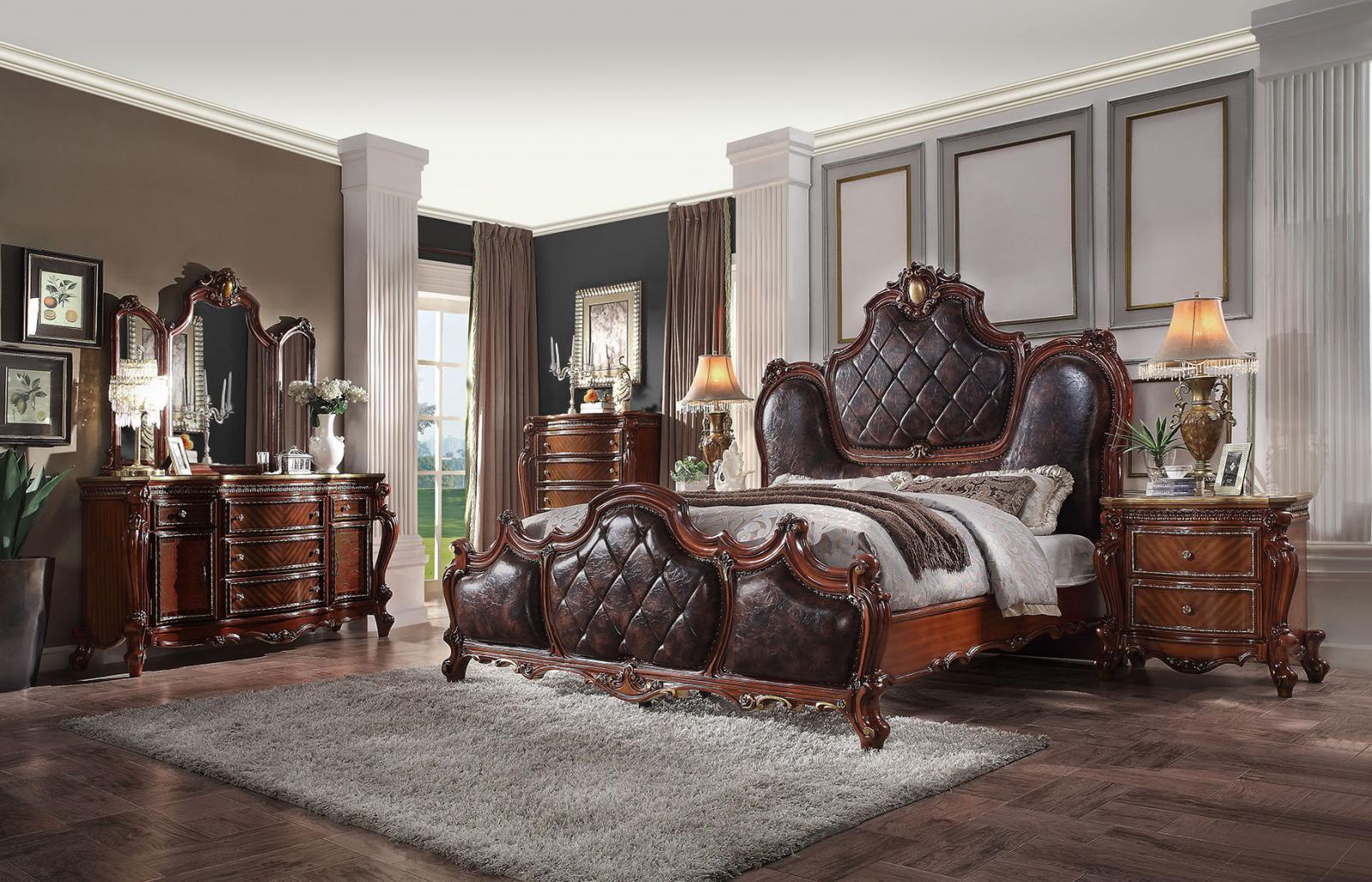 

    
Dili Upholstered Standard Bedroom Set 5Pcs KING Cherry Oak Classic Vintage
