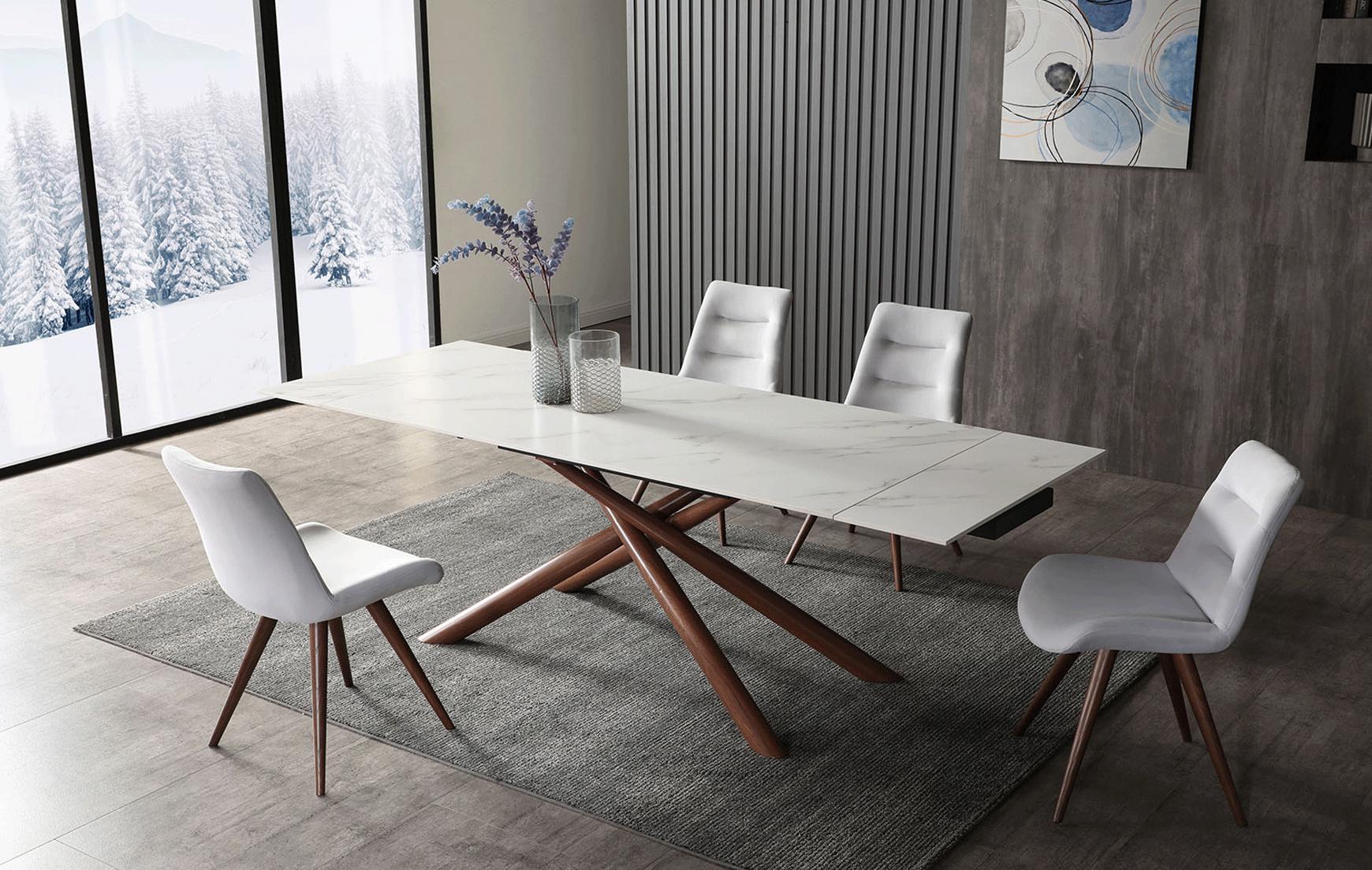 Contemporary Dining Table Set 9063DININGTABLE71 9063DININGTABLE71-5PC in Walnut, White 