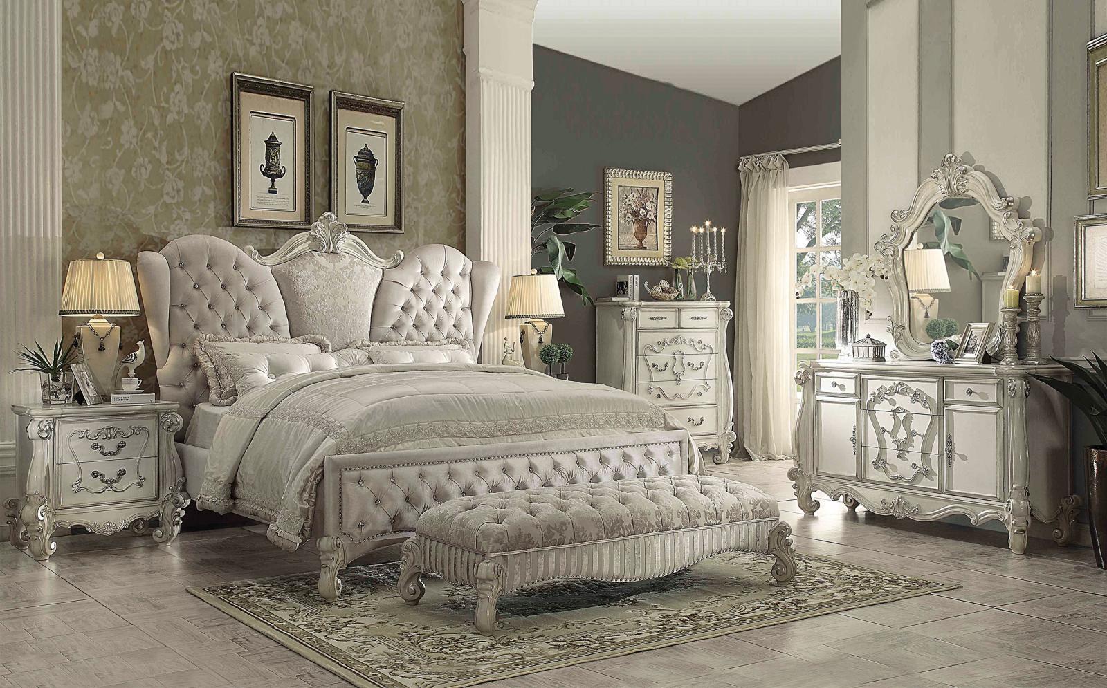 Classic, Traditional Panel Bedroom Set SKU: ROSP7455-IVORY SKU: ROSP7455 in Platinum, Antique, Ivory Velvet