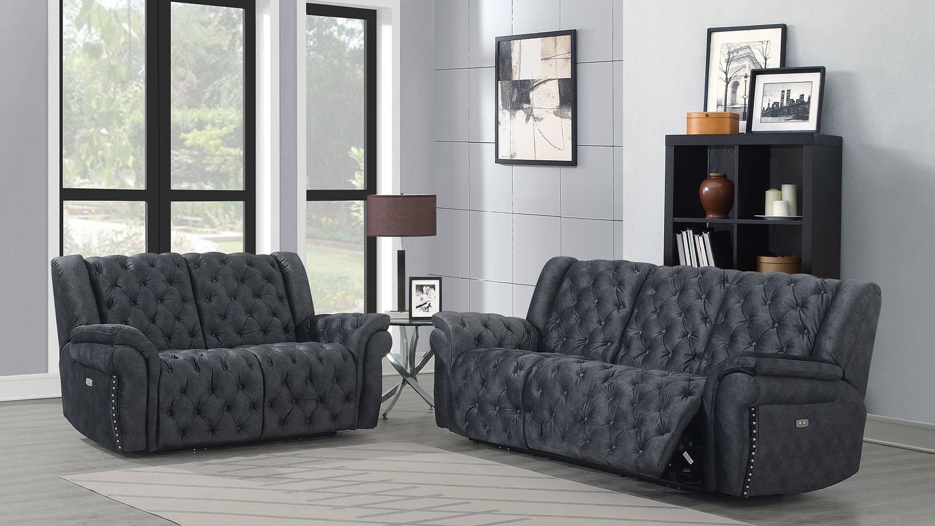 

    
Domino Granite Polyester Blend Fabric Power Reclining Sofa Set 2Pcs EVELYN Global USA
