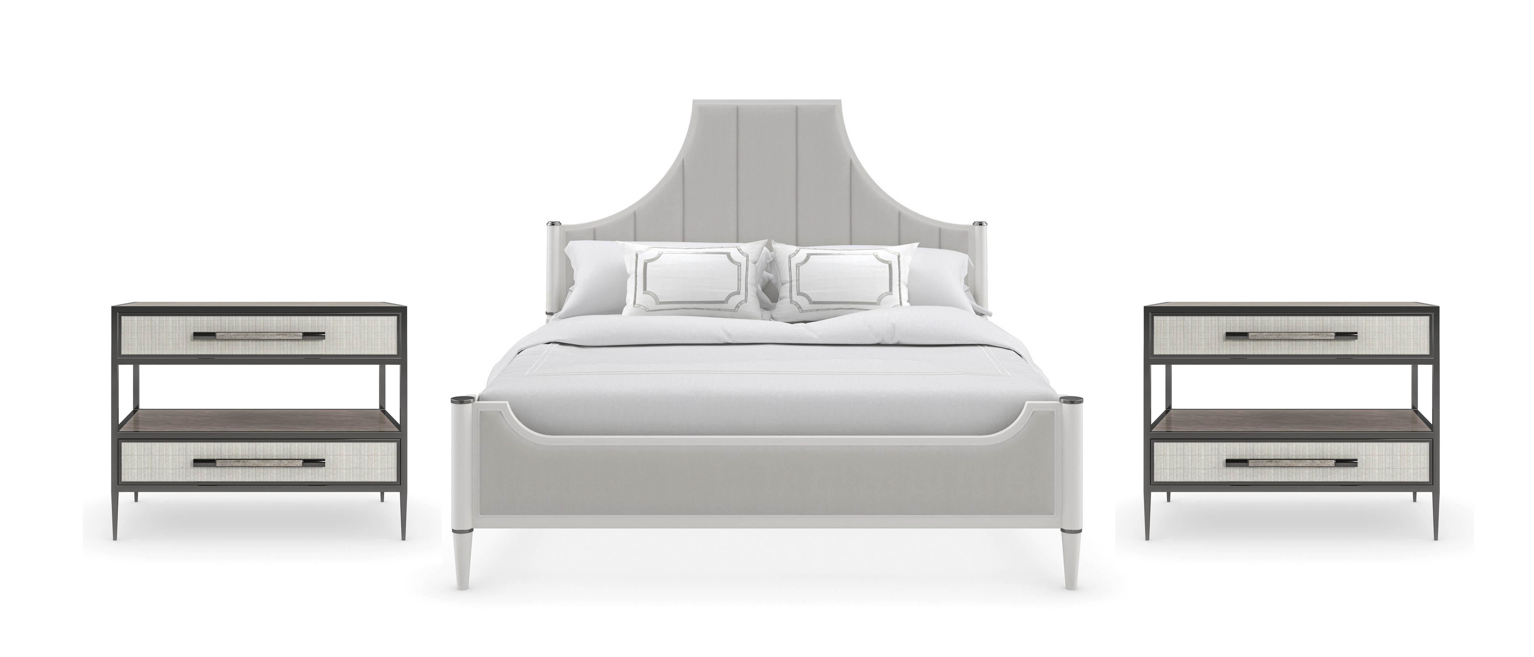 Contemporary Platform Bedroom Set TO POST OR NOT TO POST-KING / DUAL IMPRESSIONS CLA-021-143-Set-3 in Pearl, Gray Fabric