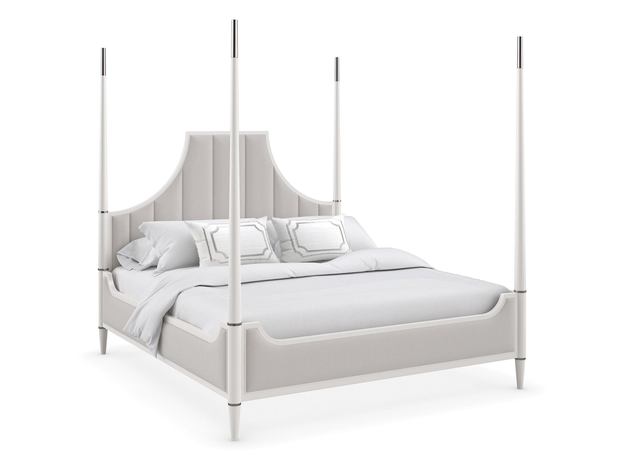 Contemporary Poster Bed TO POST OR NOT TO POST-KING / TO POST OR NOT TO POST BED POST CLA-021-143 CLA-021-123P in Pearl, Gray Fabric