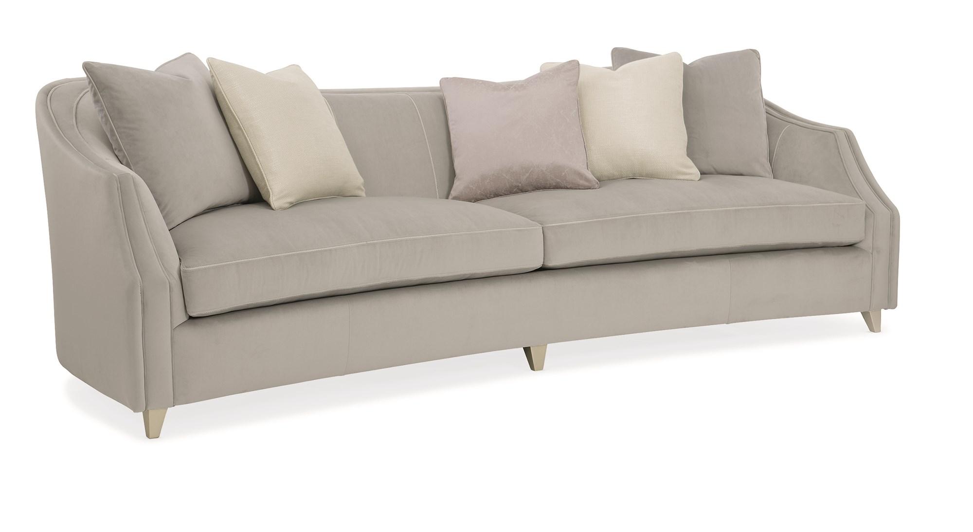 

    
Dove Grey Velvet Fabric & Taupe Paint Finish Sofa SEAMS TO ME by Caracole
