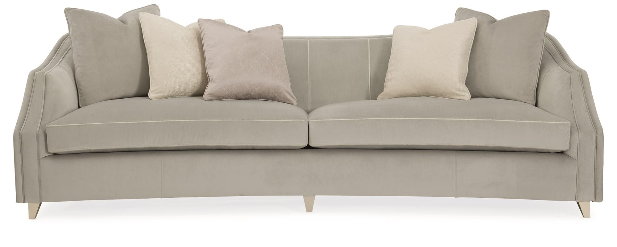 

    
Dove Grey Velvet Fabric & Taupe Paint Finish Sofa SEAMS TO ME by Caracole

