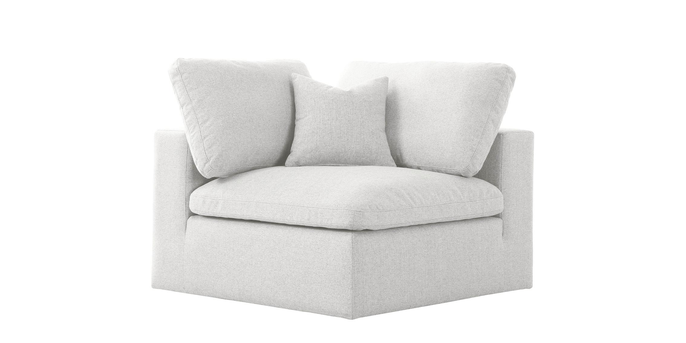 

    
Serene Cream Linen Textured Fabric Deluxe Comfort Corner Chair Meridian

