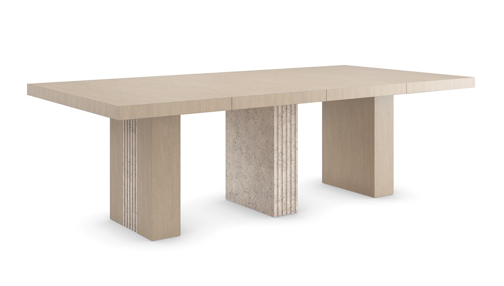

    
Drenched Oak & Open Pore Travertine UNITY LIGHT DINING TABLE by Caracole
