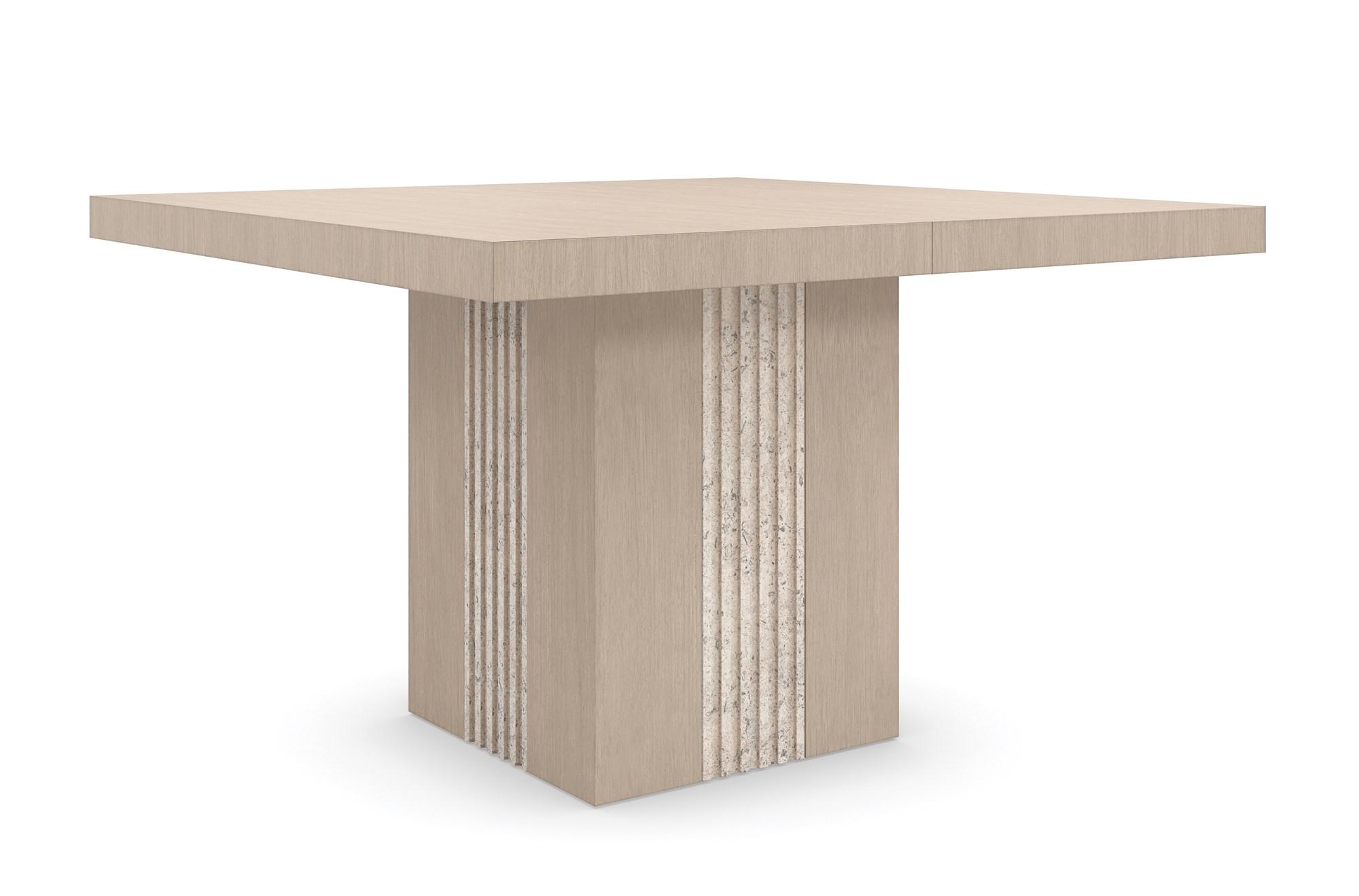 

    
Drenched Oak & Open Pore Travertine UNITY LIGHT DINING TABLE by Caracole

