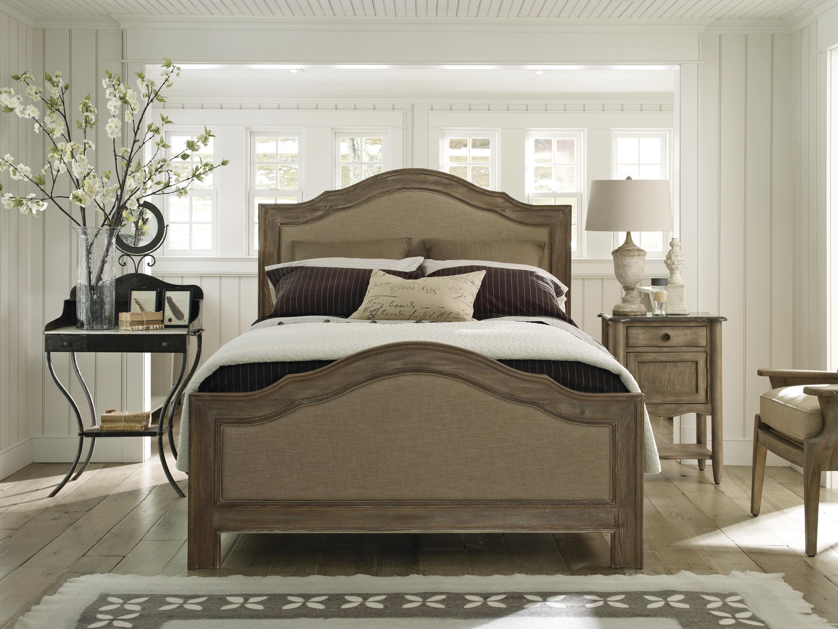 

    
Driftwood Finish Traditional Sleigh QUEEN UPHOLSTERED BED by Caracole
