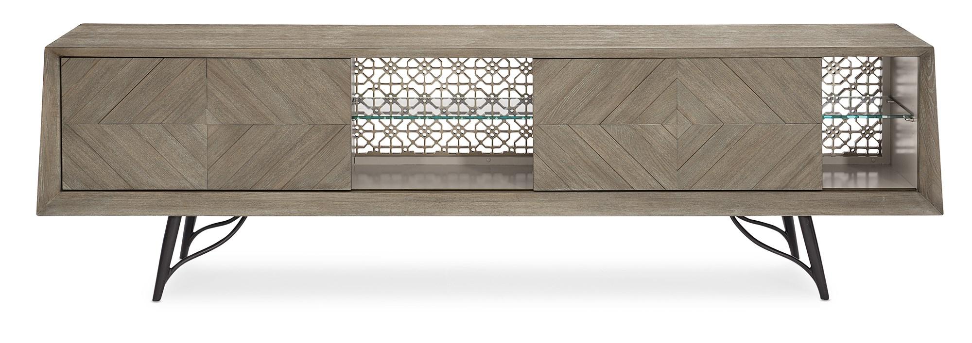 

    
Driftwood Finish W/ Diamond Veneer Patterns Console Table A CUT ABOVE by Caracole
