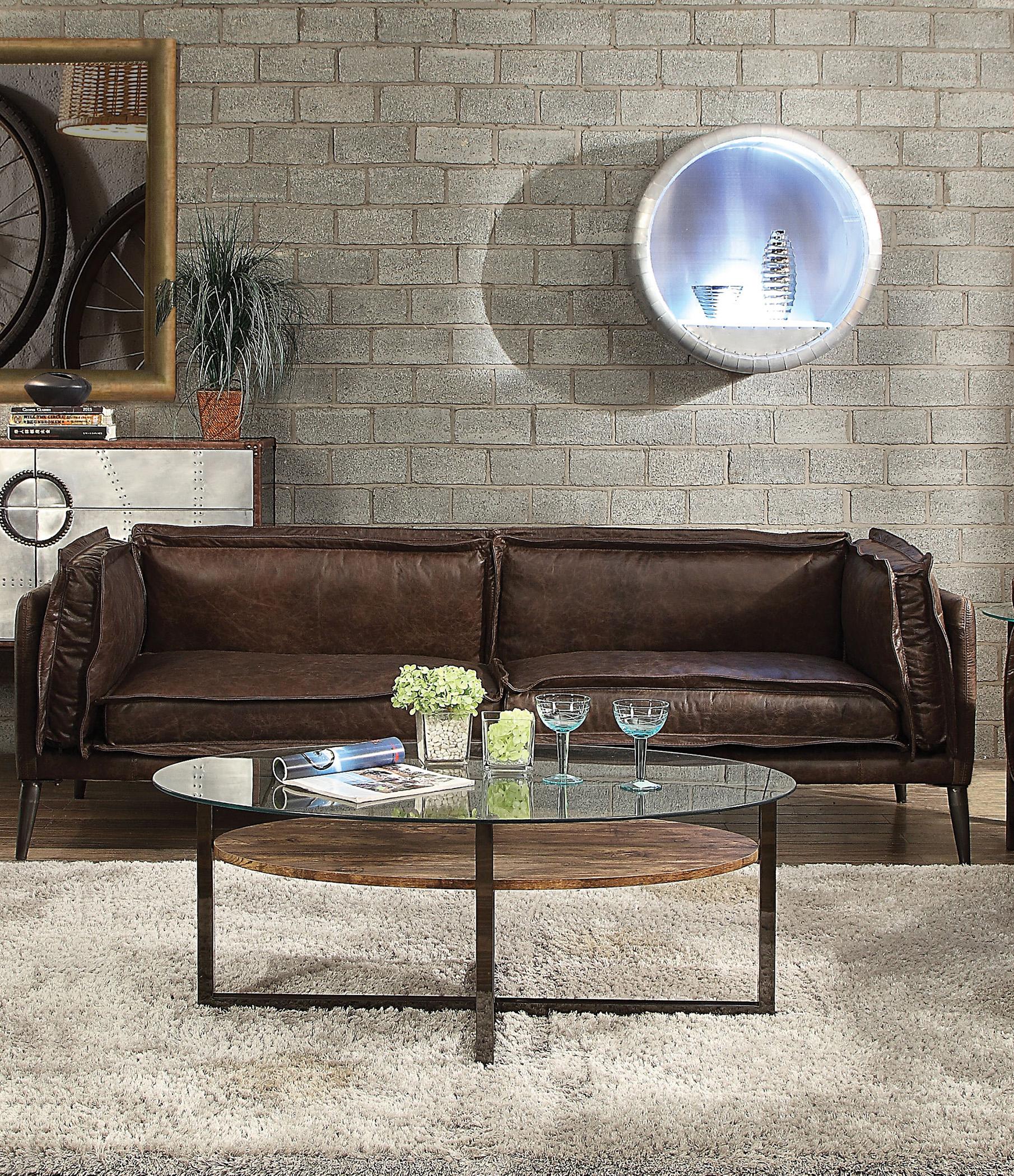 

    
Eilidh Configurable Living Room Set 3 Chocolate Top Grain Leather Industrial
