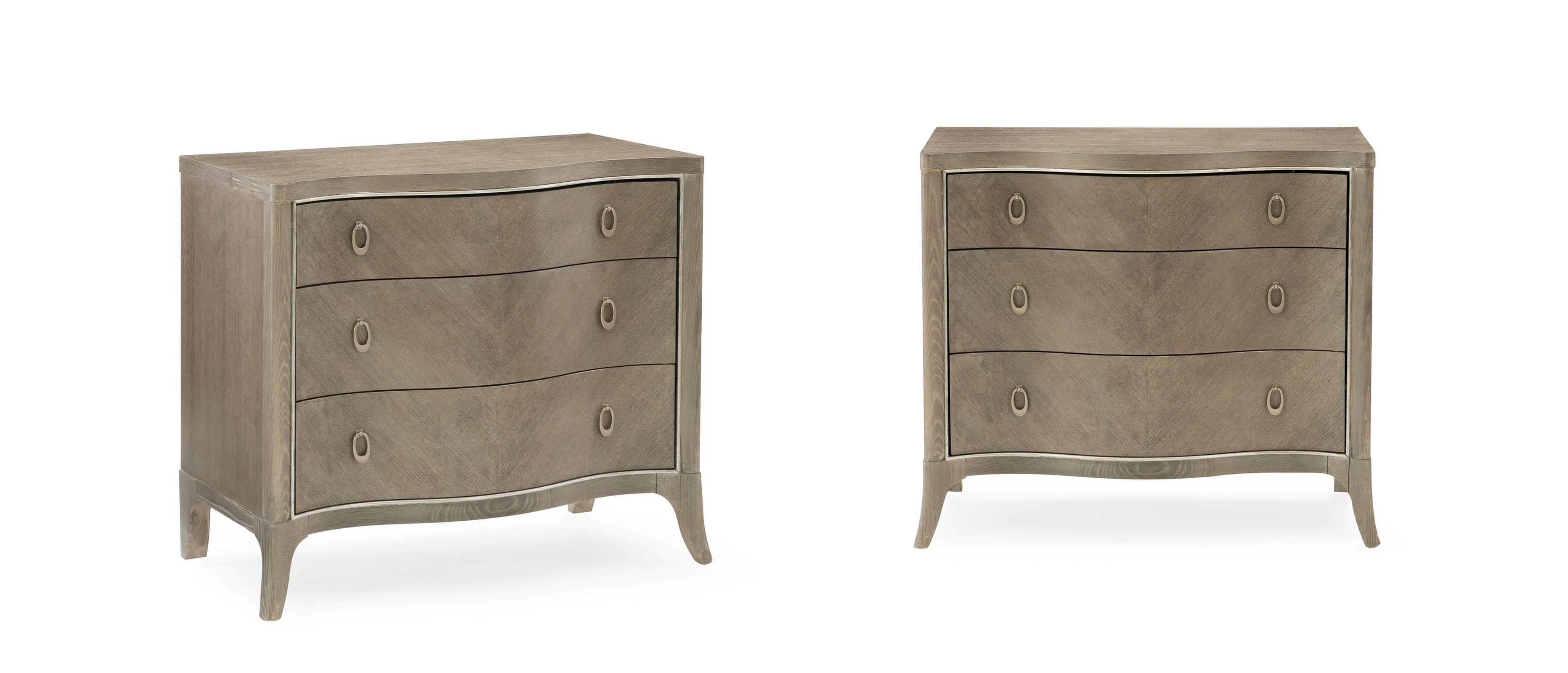 Contemporary Nightstand Set AVONDALE NIGHTSTAND C023-417-062-Set-2 in Driftwood, Silver 