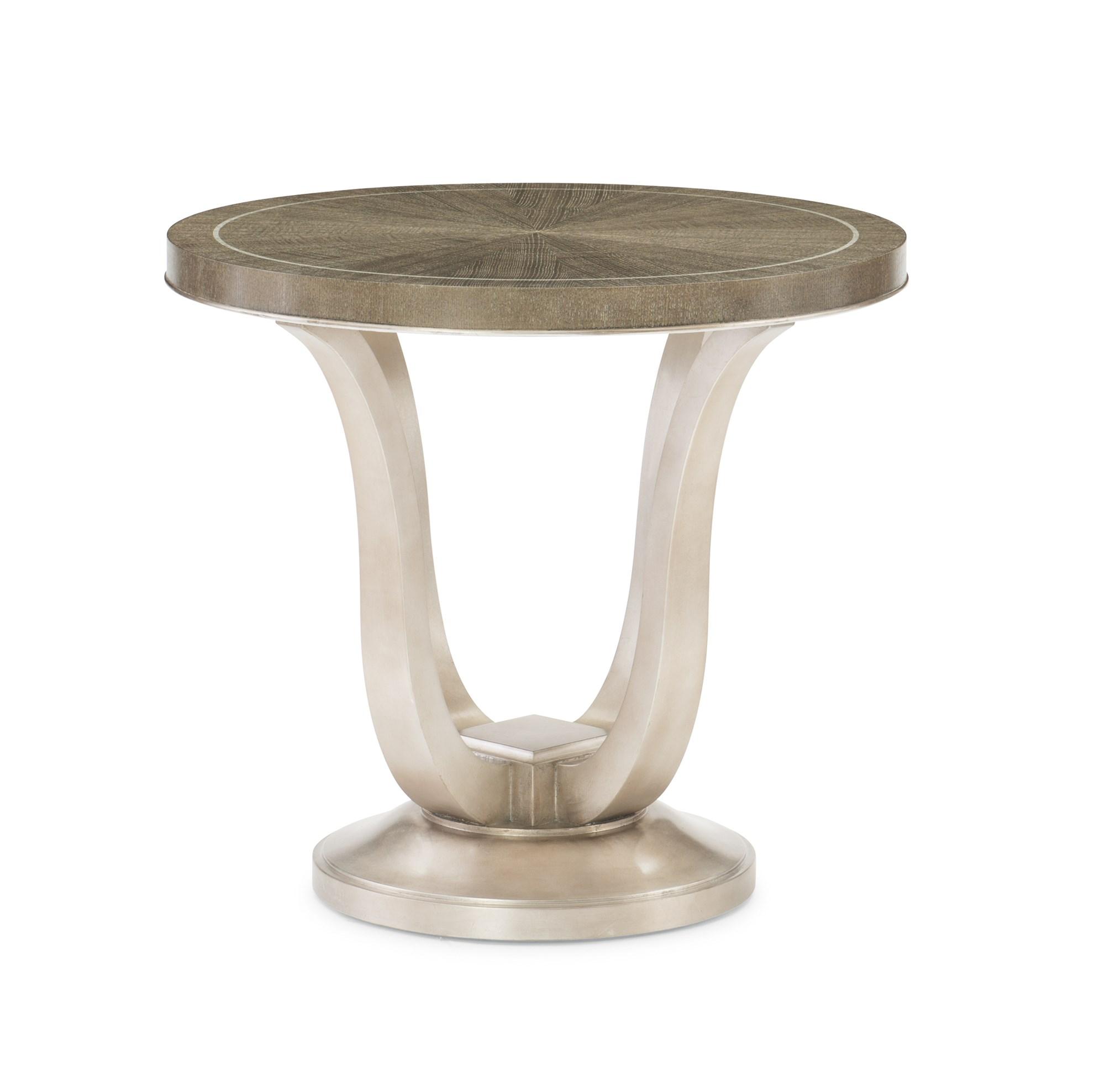 

    
Elegant Linen & Soft Silver Paint Frame AVONDALE ROUND END TABLE by Caracole
