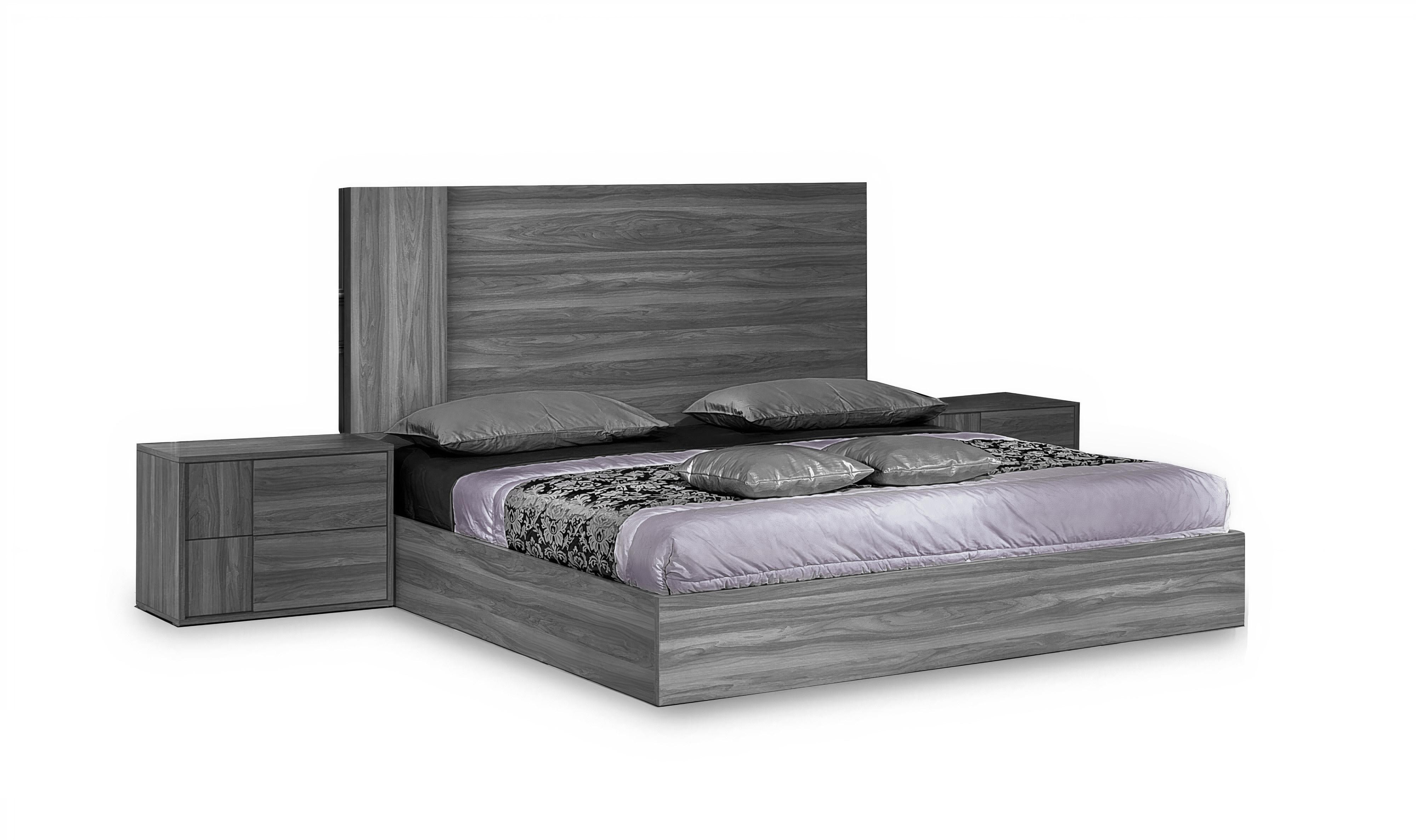Contemporary, Modern Panel Bedroom Set Asus VGACASUS-BED-GRY-2-K-3pcs in Gray 