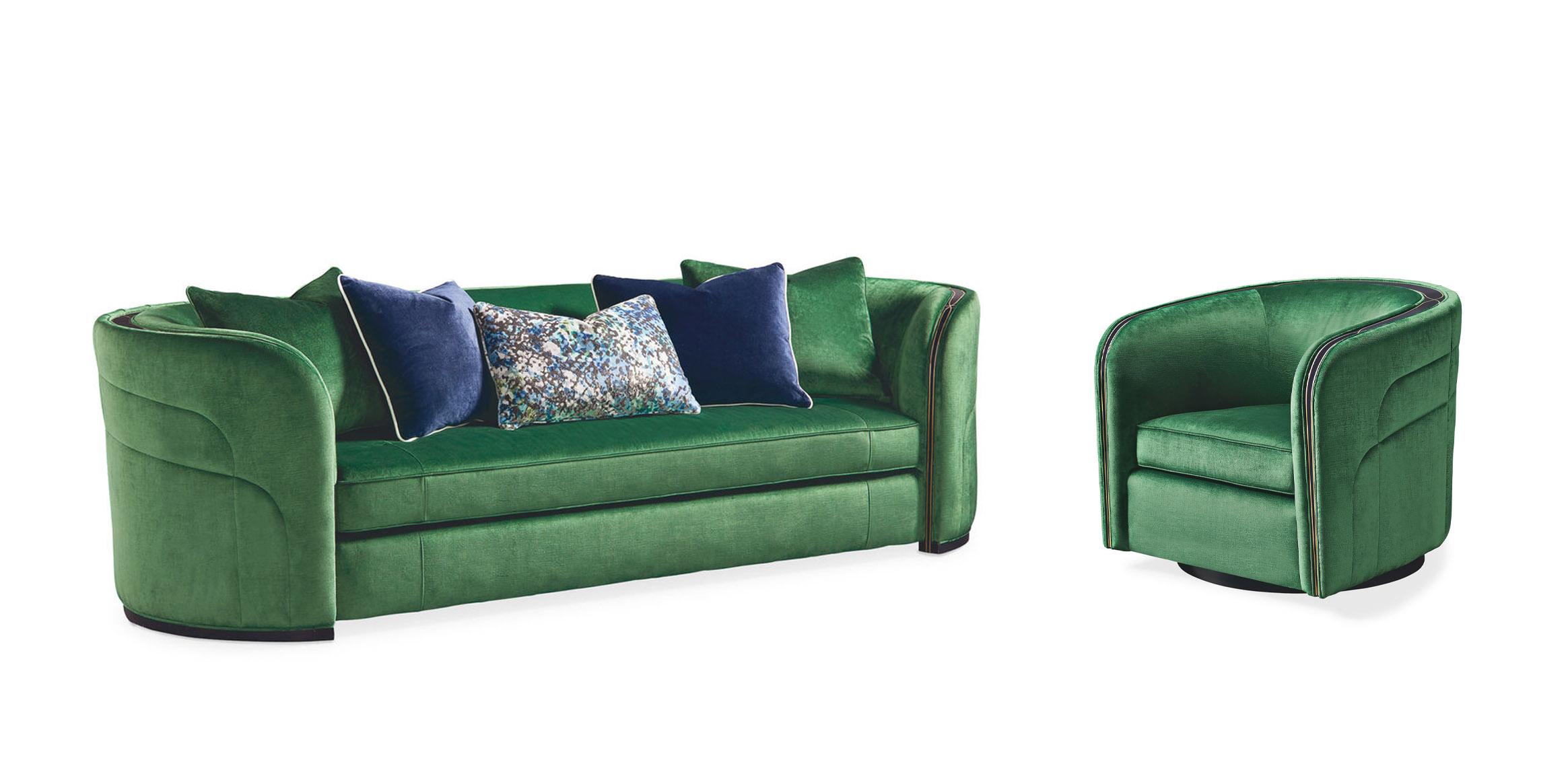 Contemporary Sofa and Chair La Vie De La Fete SGU-419-012-A -Set-2 in Emerald Velvet