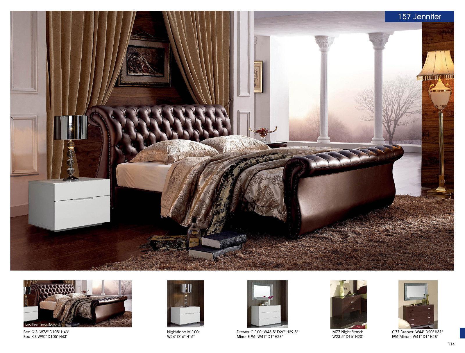 

    
ESF 157 Jennifer Contemporary Luxury Dark Brown Leather King Bedroom Set 5Pcs
