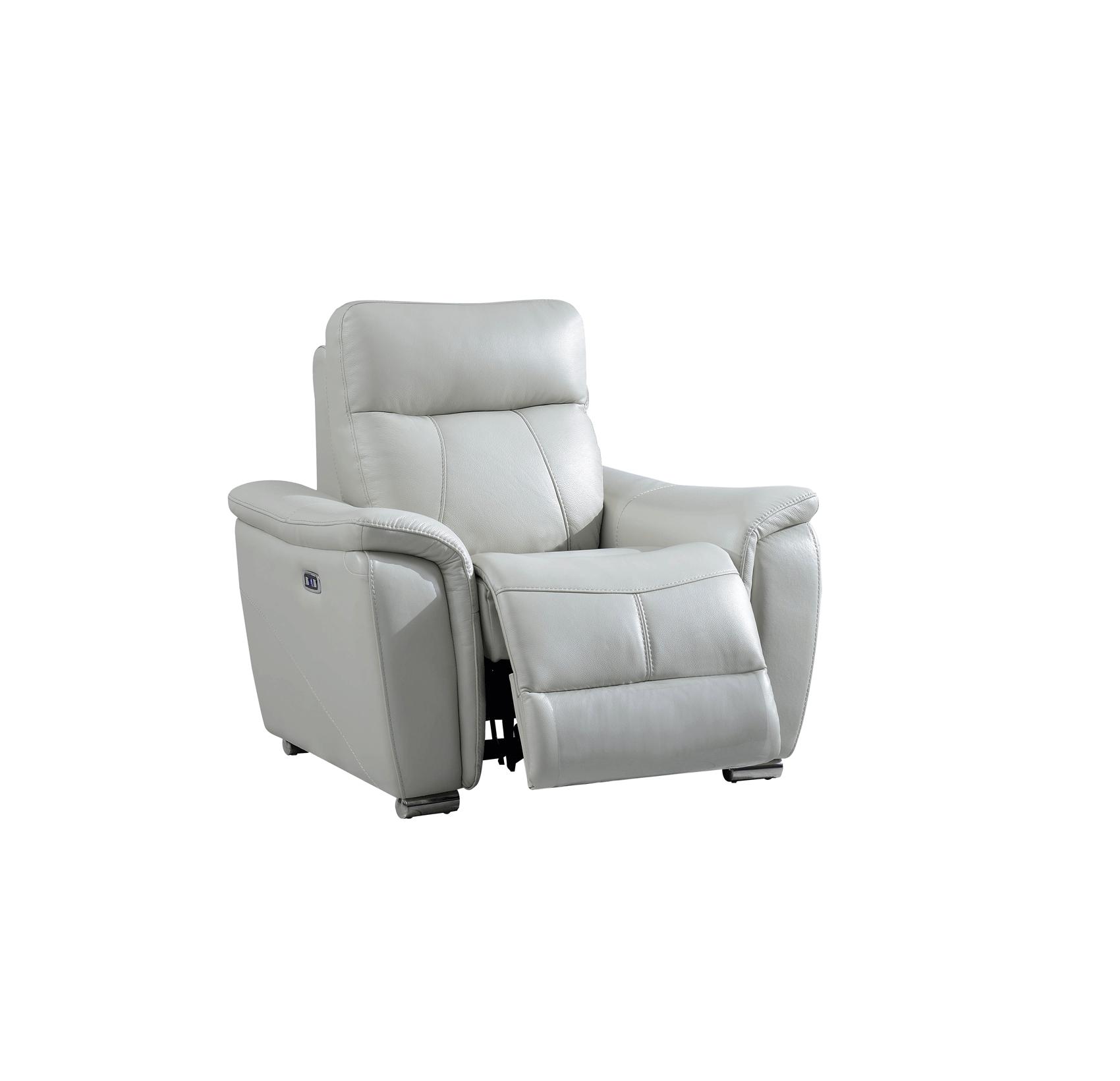 

    
Light Grey Top Grain Leather Electric Recliner Chair Contemporary ESF 1705
