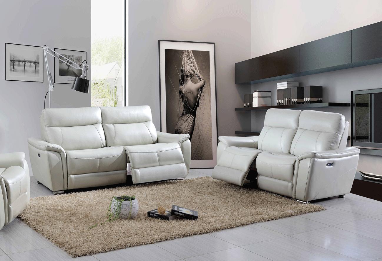 Contemporary, Modern Reclining Set 1705 ESF-1705-2PC in Light Gray Top grain leather