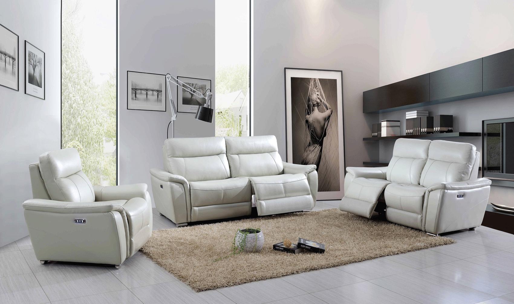

    
Light Grey Top Grain Leather Electric Recliner Sofa Set 3Pcs Contemporary ESF 1705
