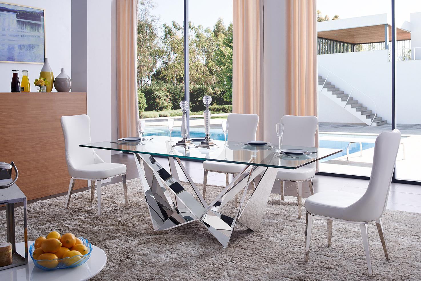 Contemporary Dining Room Set 2061 Table and 6138 Chairs ESF-2061-DT-6138-5PC in White, Silver Leatherette