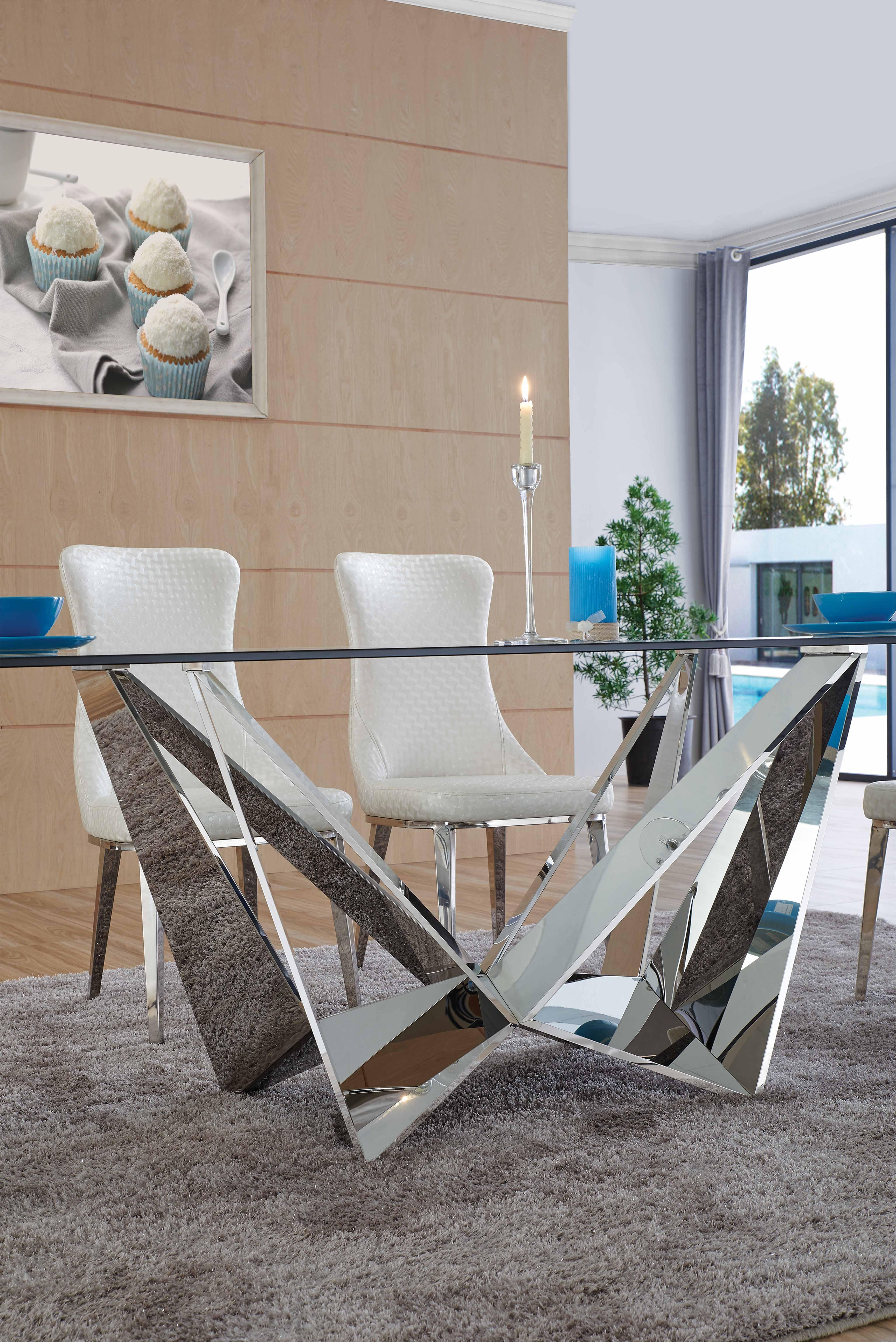 

    
ESF 2061 Dining Table White/Silver ESF 2061-DT
