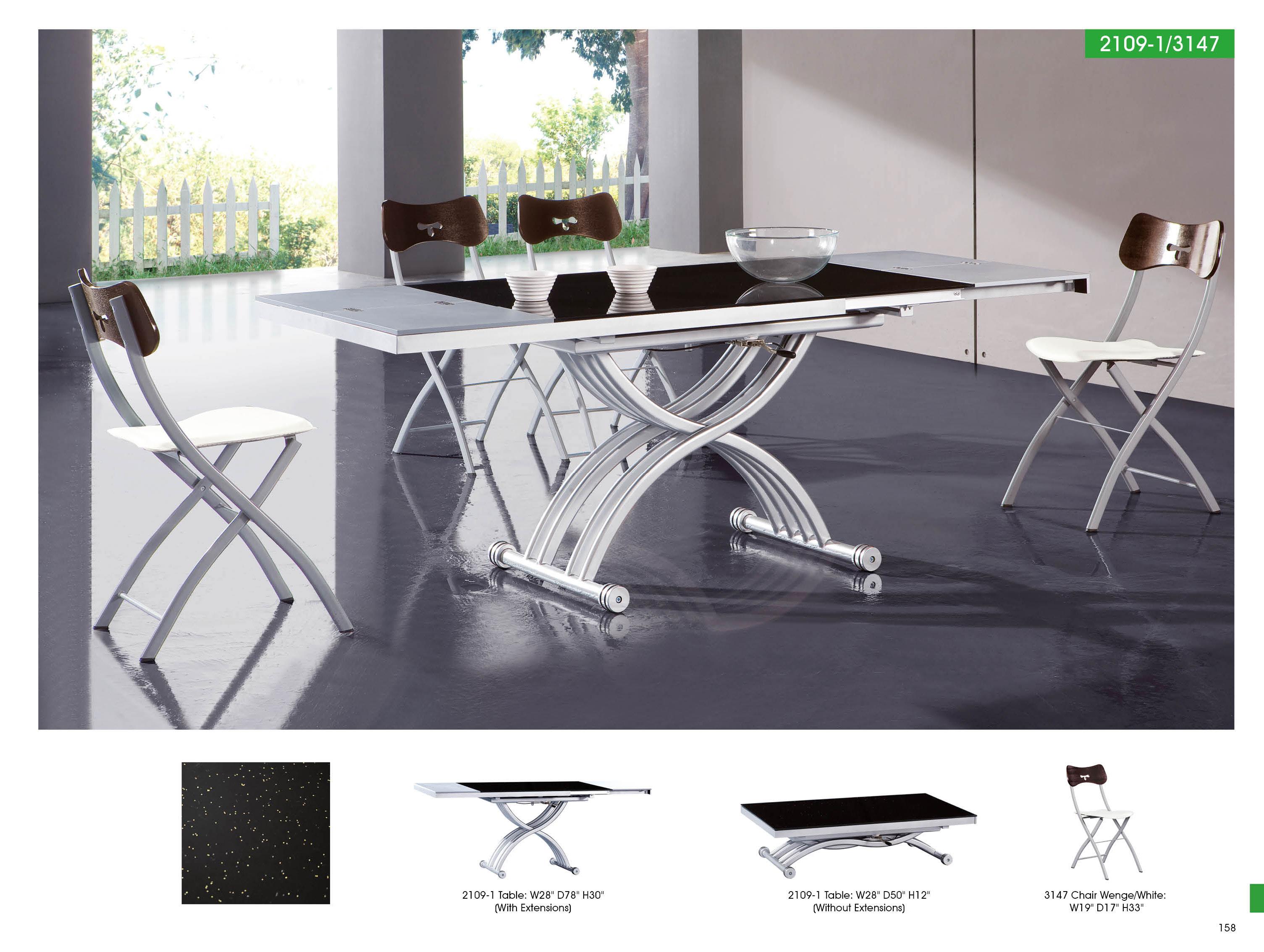 Casual Dining Table Set 2109 ESF 2109-DT 3147-DC-5PC in Wenge, White, Silver 