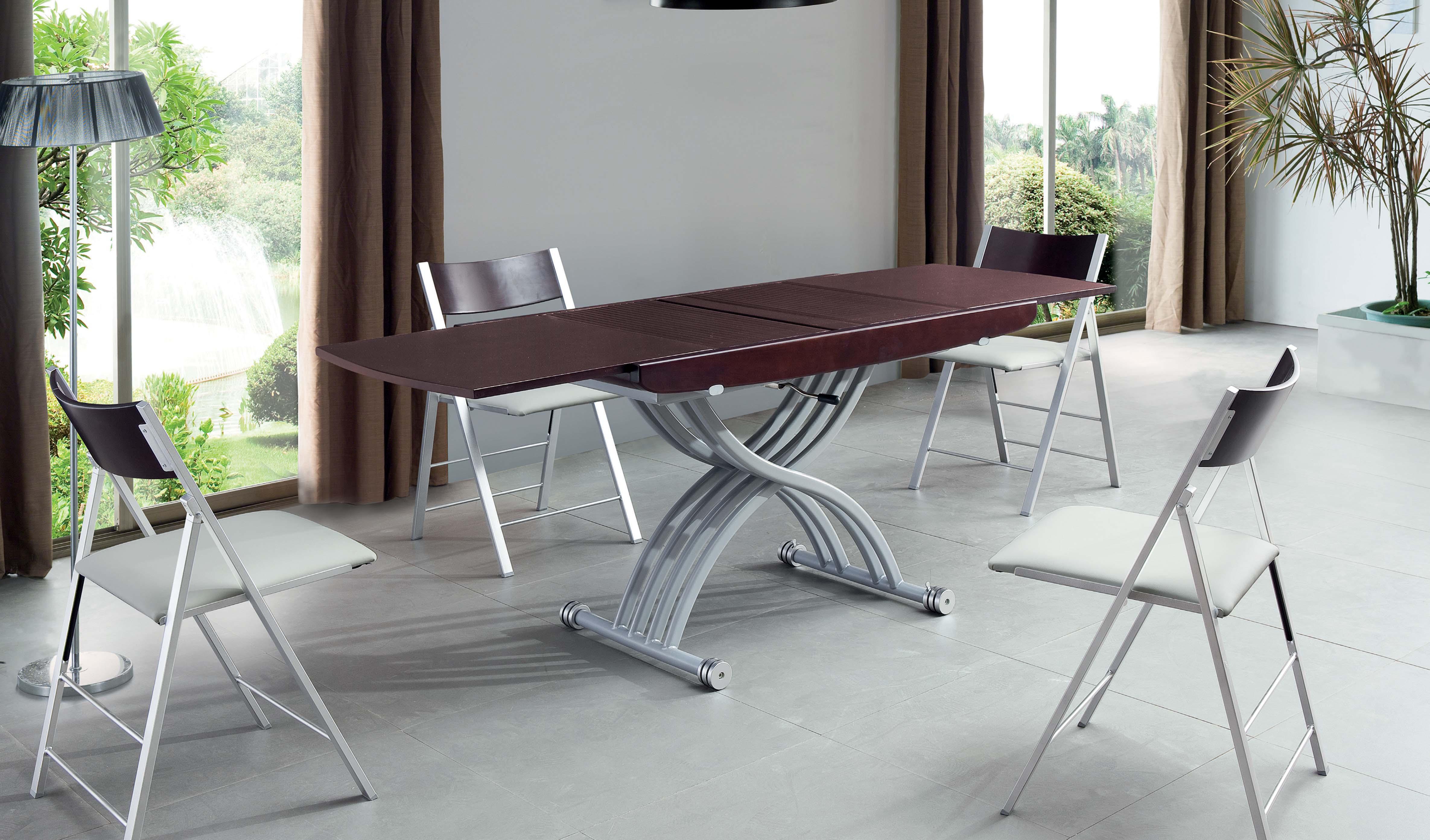 

    
ESF 2110-DT  3332-DC Modern Dining Table w/ Adjustable Base Set 5Pcs
