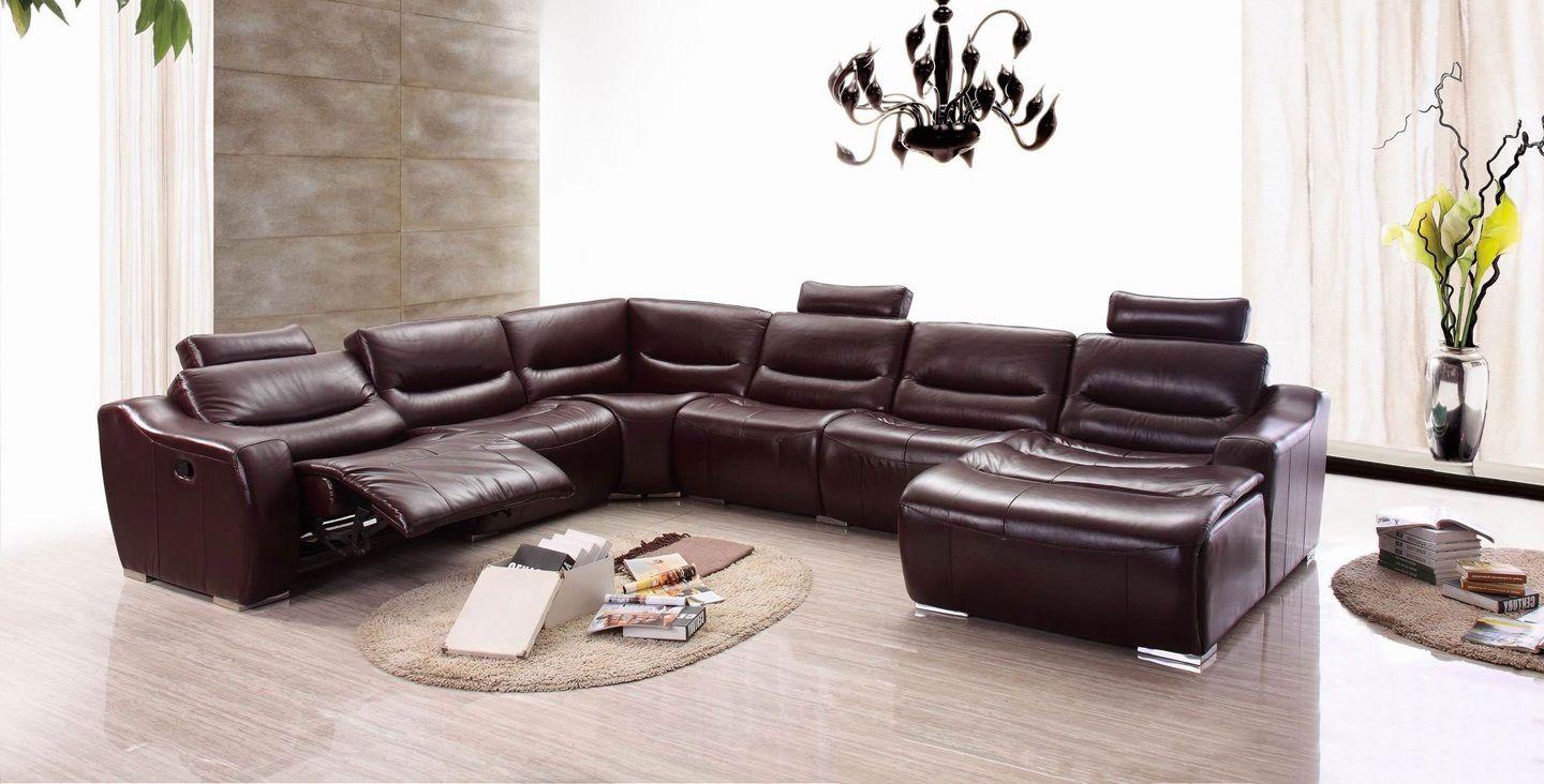 

    
Dark Brown Genuine Italian Leather Sectional w/1 Recliner RHC Contemporary ESF 2144
