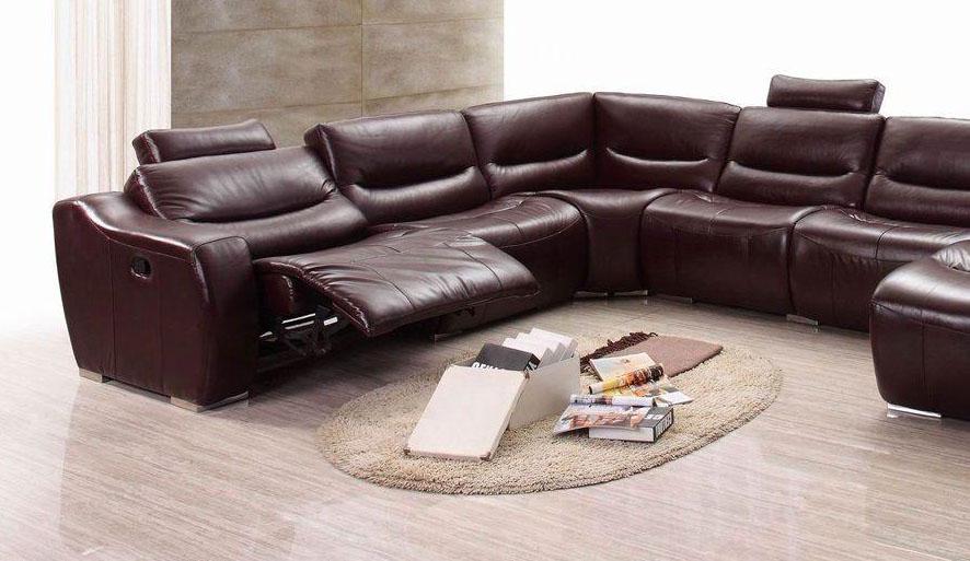

    
Dark Brown Genuine Italian Leather Sectional w/1 Recliner RHC Contemporary ESF 2144
