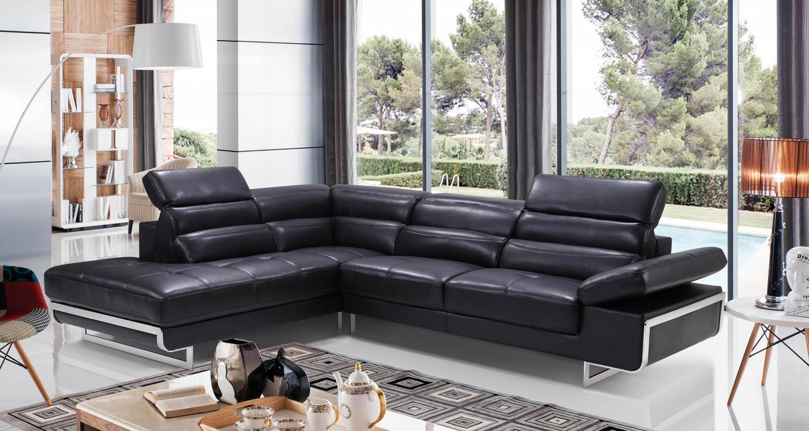 

    
Black Leather Sectional Sofa Left Hand Facing Contemporary ESF 2347
