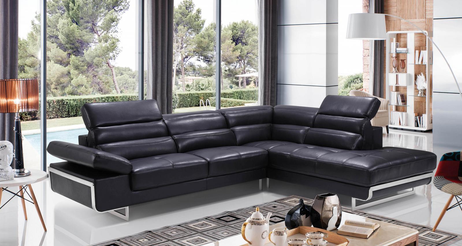 

    
Black Leather Sectional Sofa Right Hand Facing Contemporary ESF 2347
