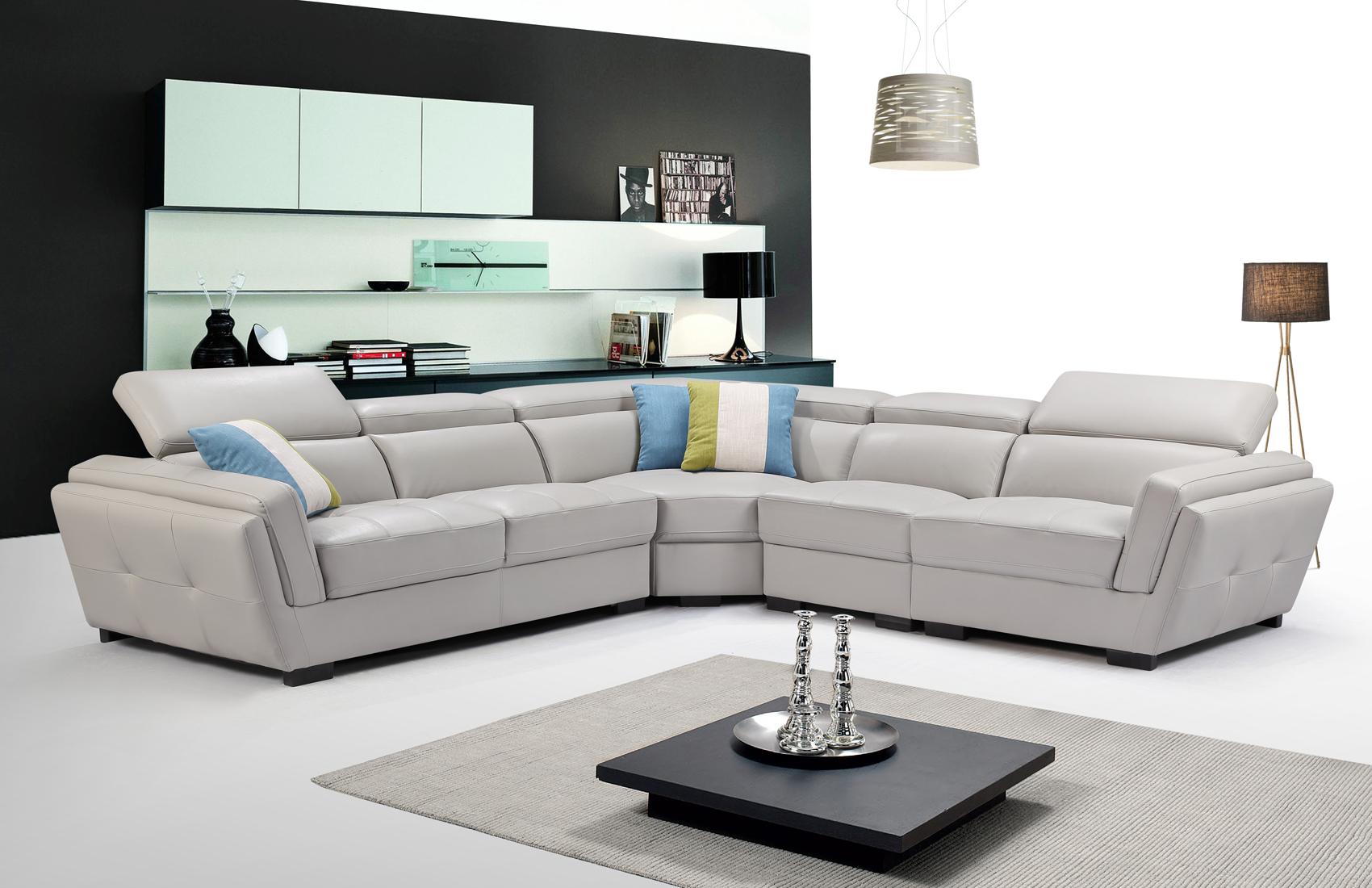 

    
Light Grey Top-grain Leather Modular Sectional Sofa Modern ESF 2566
