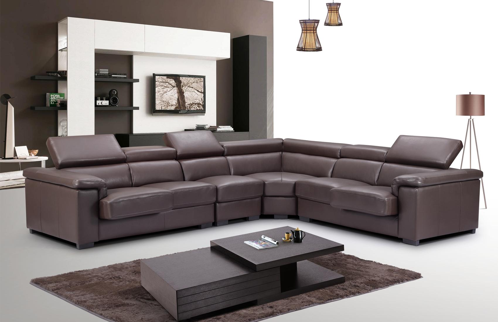 

    
ESF 2605 Brown Top-grain Leather Luxury Sectional Sofa Contemporary Modern
