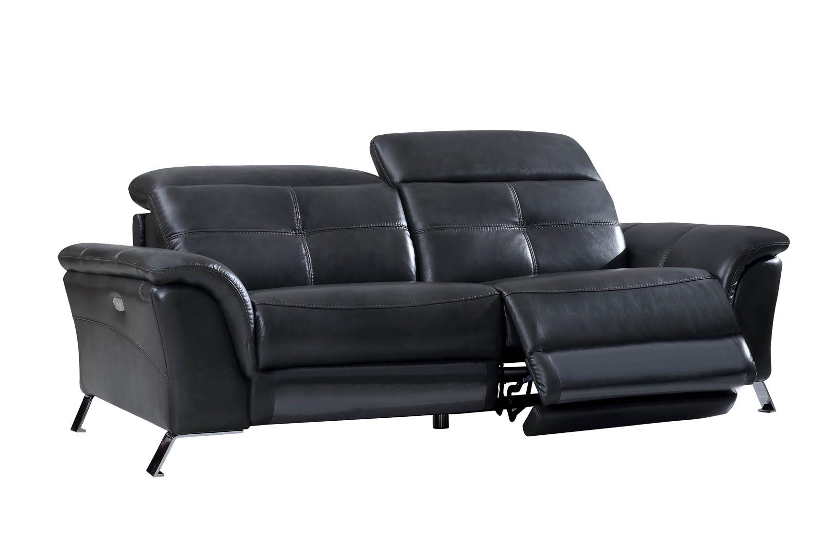 Dark Grey Top-Grain Leather Electric Recliner Sofa Set 2Ps Contemporary ...