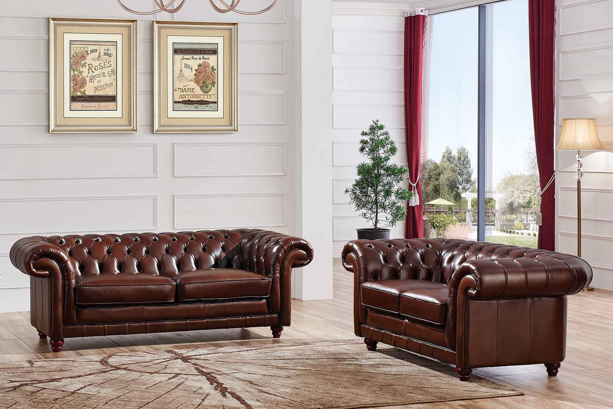 

    
ESF 288 Contemporary Luxury Chocolate Italian Leather Living Room Sofa Set 2Pcs
