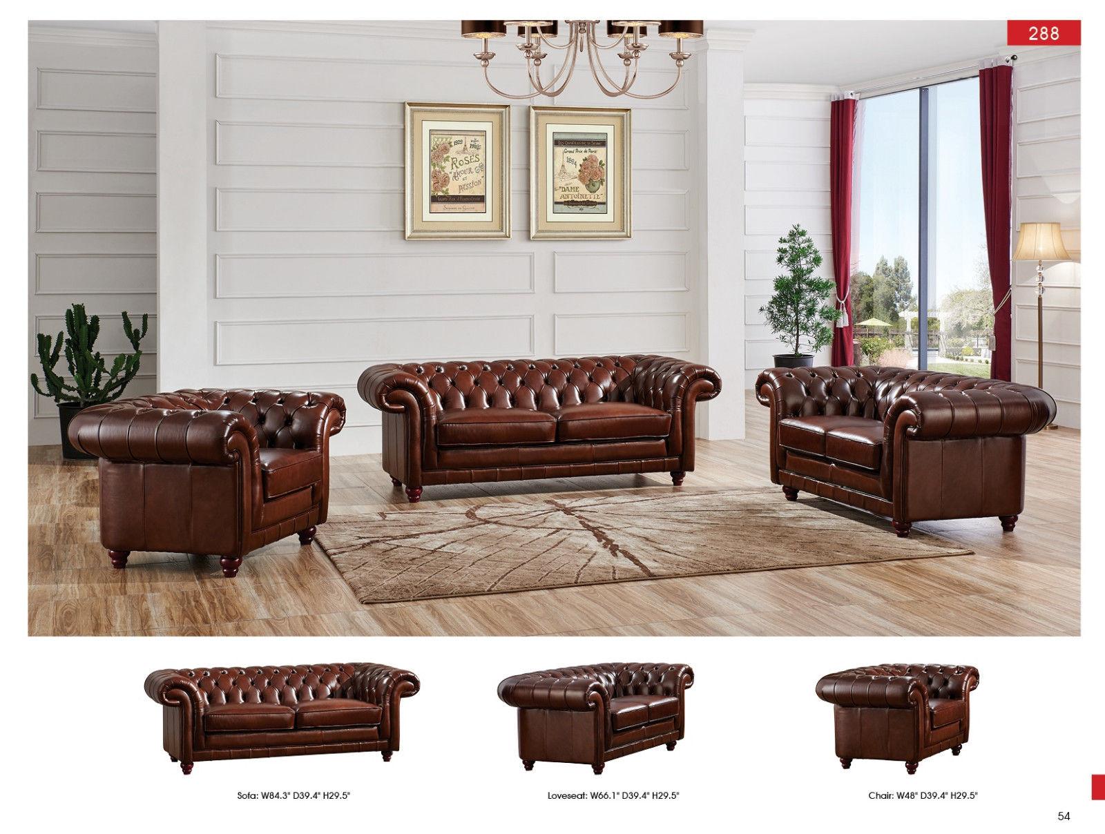 

    
ESF 288-Sofa Set-3 ESF 288 Luxury Chocolate Italian Leather Chesterfield Sofa Set 3Pcs Contemporary
