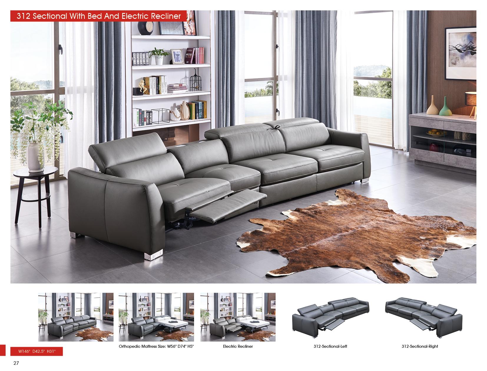 

    
 Photo  Dark Grey Sectional w/Bed and Electric Recliner LHC Contemporary ESF 312
