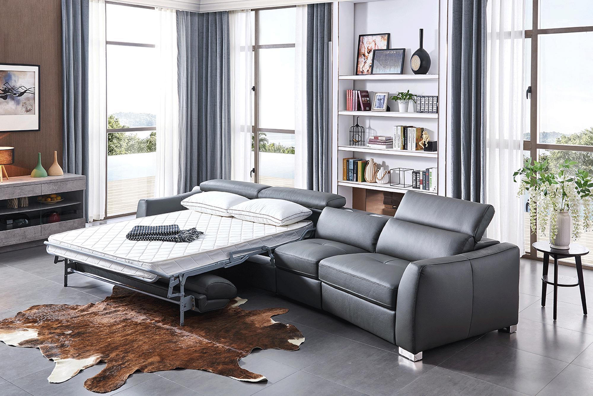 

                    
Buy Dark Grey Sectional w/Bed and Electric Recliner RHC Contemporary ESF 312

