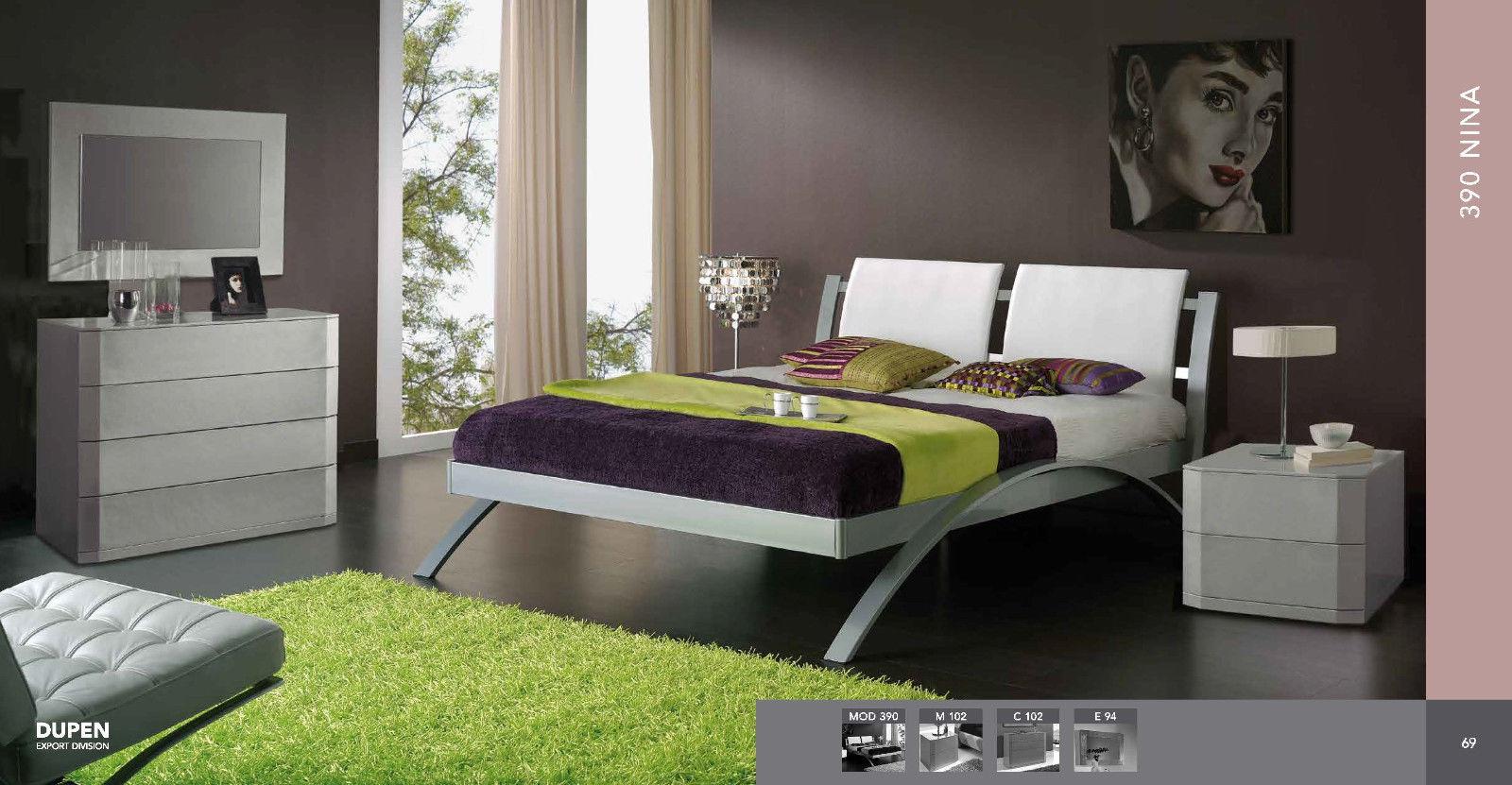 

    
ESF-390 Nina Modern White Leather Metalic Frame King Size Bedroom Set 5Pcs Made in Spain
