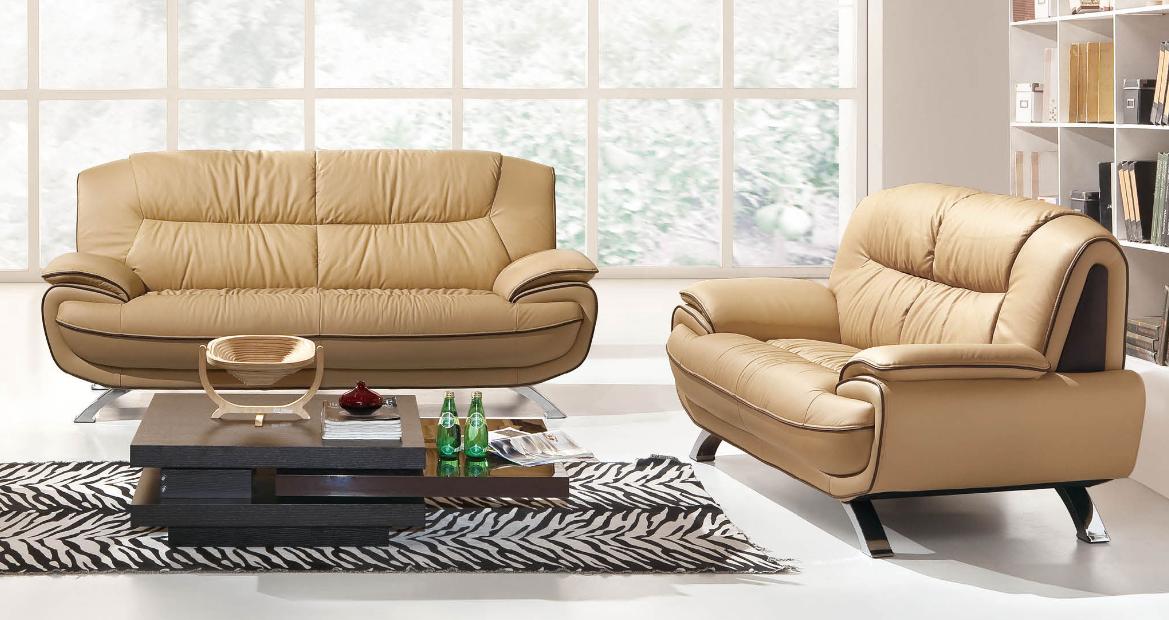 

    
Beige Brown Italian Leather Sofa Set 2 Pcs Contemporary ESF 405
