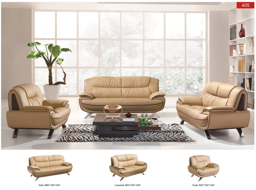 

    
 Order  Beige Brown Italian Leather Sofa Set 3 Pcs Contemporary ESF 405
