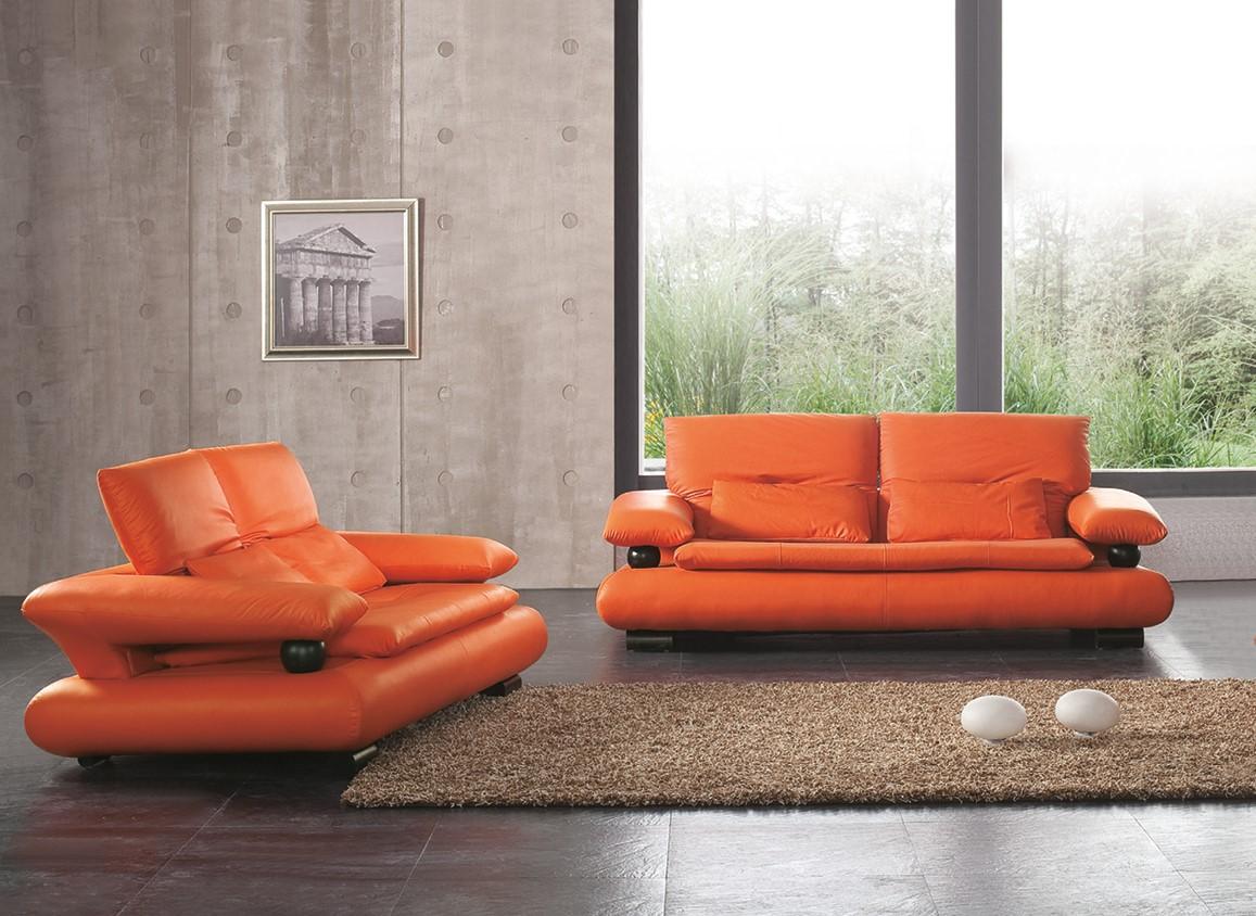 Contemporary Sofa and Loveseat Set 410 410ORANGE-2PC in Orange Italian Leather