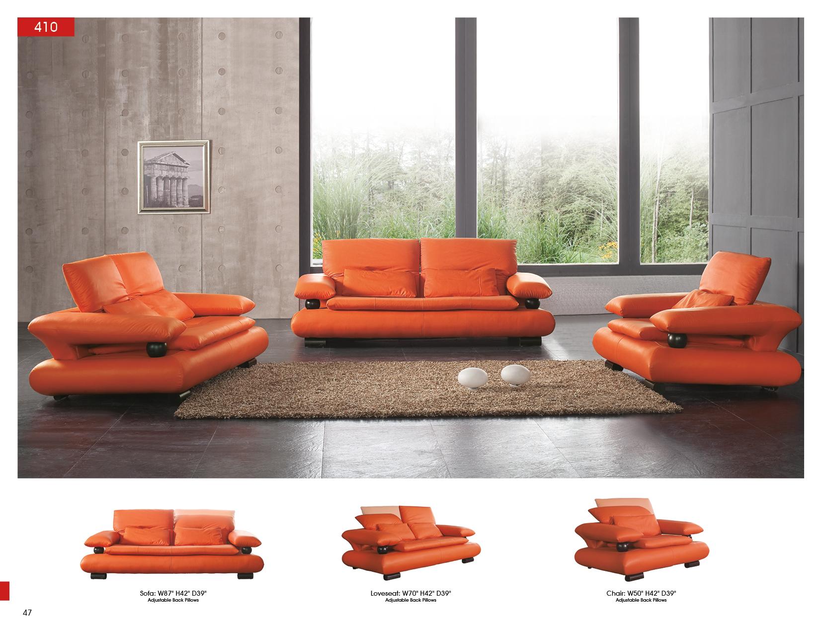 

    
Orange Italian Leather Living Room Sofa Set 3Pcs Contemporary  ESF 410
