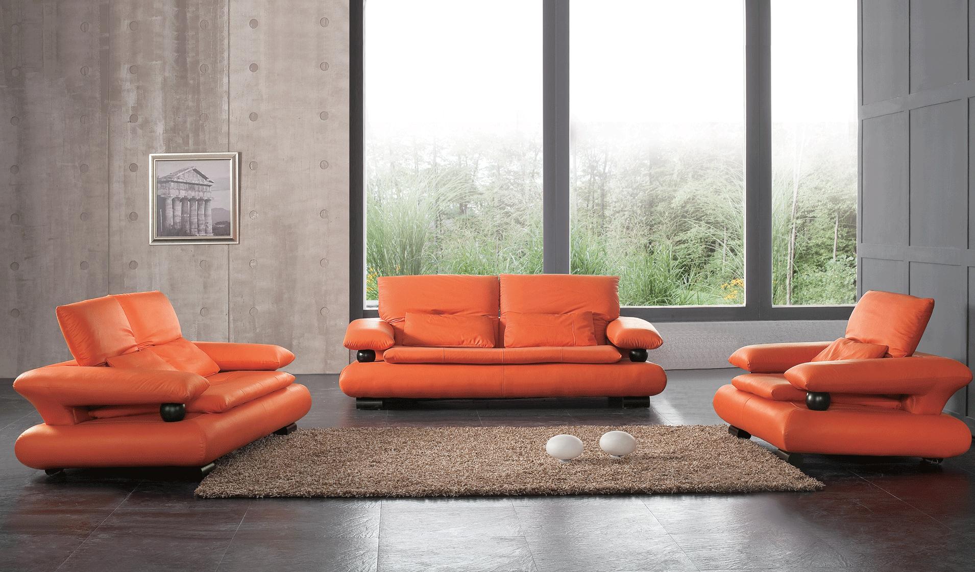 Contemporary Sofa Loveseat and Chair Set 410 410ORANGE-3PC in Orange Italian Leather