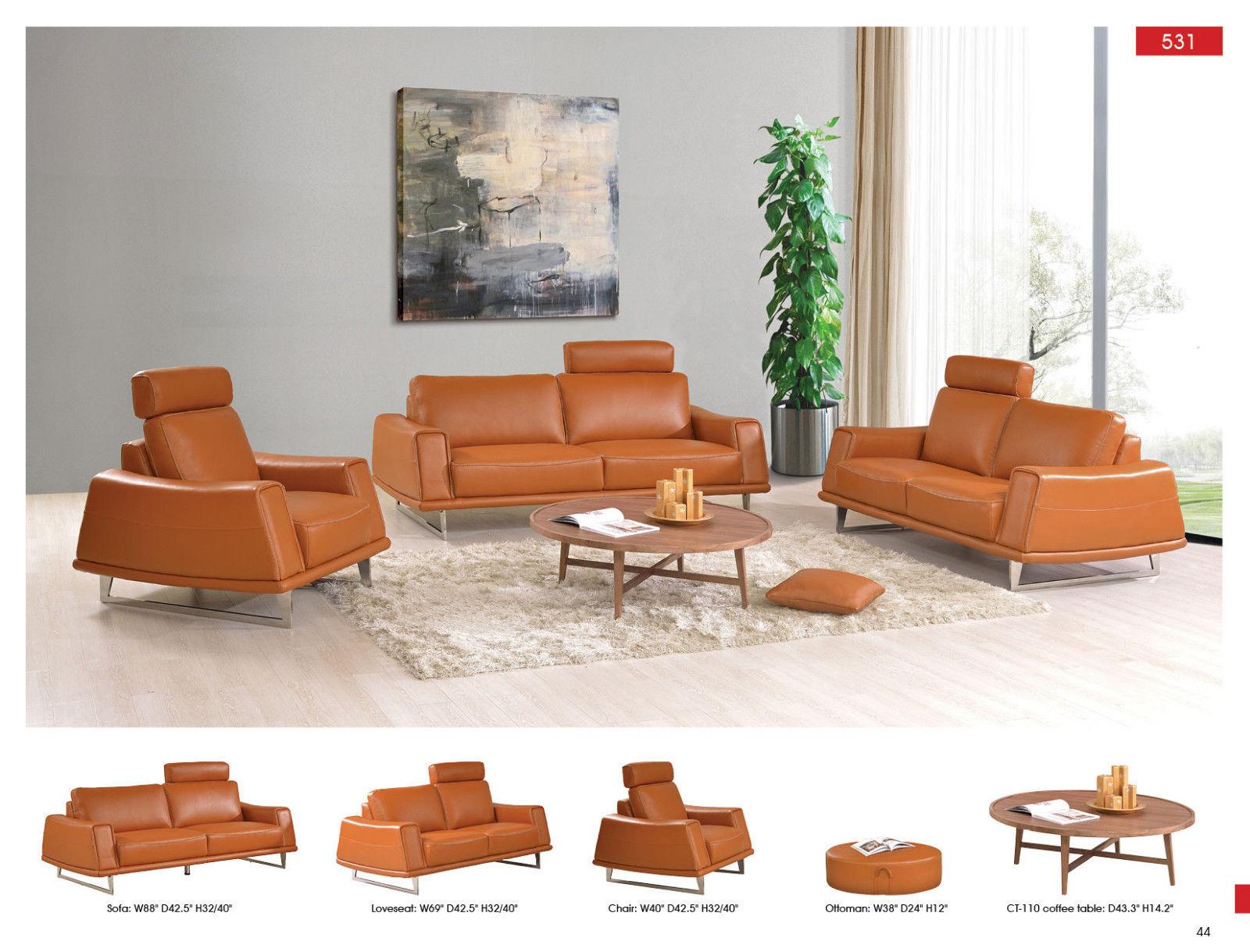 

    
ESF 531-Sofa Set-3-Pcs Orange Top Grain Italian Leather Sofa Set 3Pcs With Head Support Modern ESF 531
