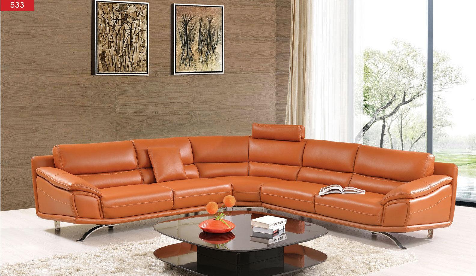 

    
Chic Orange Leather Sectional Sofa With Head Support Modern Contemporary ESF 533
