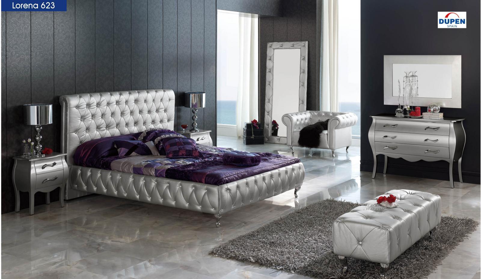 

    
ESF 623 Lorena Silver Button Tufted Queen Bedroom Set 5 Modern Made in Spain
