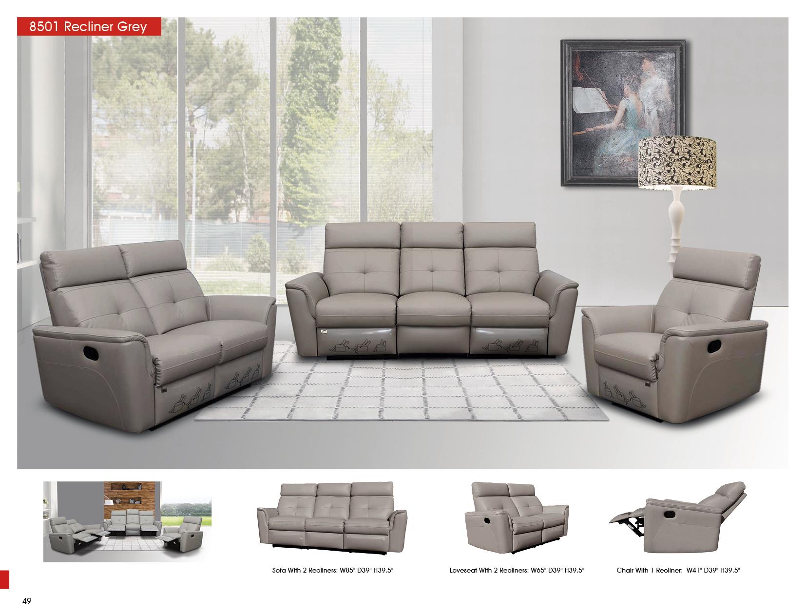 

                    
ESF 8501 Reclining Sofa Light Gray Italian Leather Purchase 
