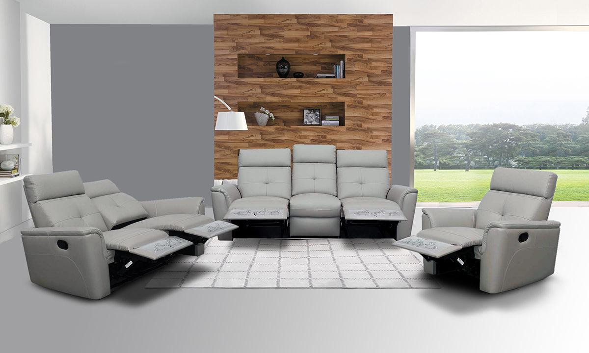 

    
Light Grey Italian Leather Manual Recliner Sofa Set 3Pcs Contemporary ESF 8501

