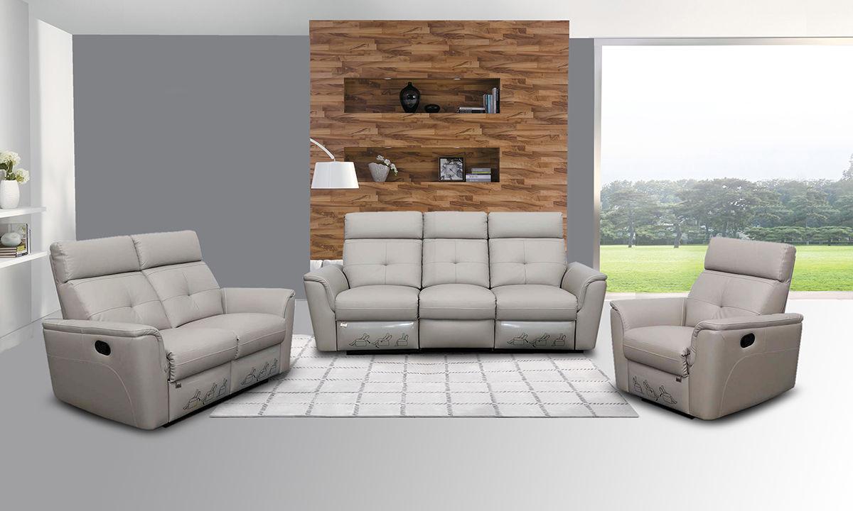 

    
Light Grey Italian Leather Manual Recliner Sofa Set 3Pcs Contemporary ESF 8501

